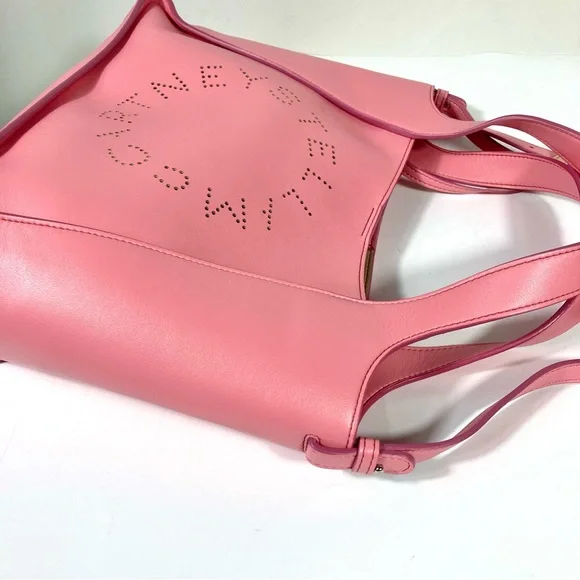 Stella McCartney Perforated Logo Faux Leather Medium Satchel Bag Pink NEW - Picture 14 of 17